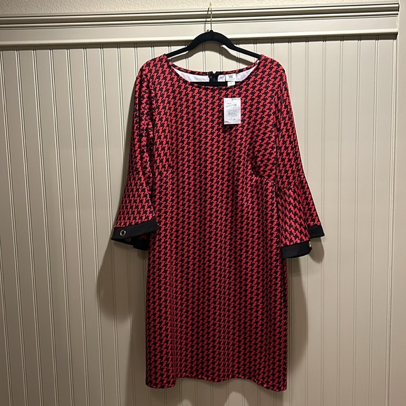 WRAPPER Red Houndstooth dress - bell sleeves grommet detail - Nordstrom XL - NWT - Picture 9 of 10